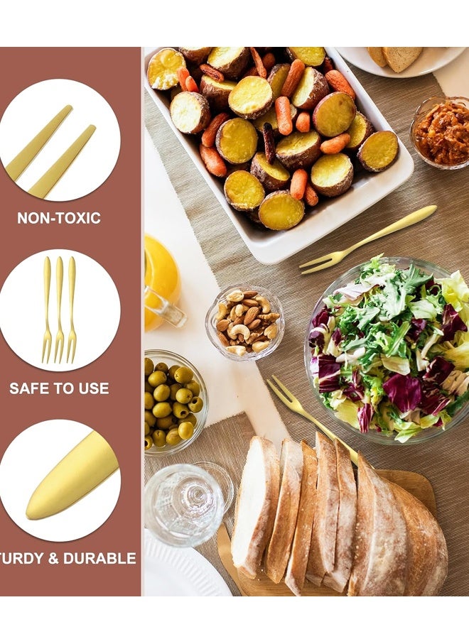 12 Pcs Mini Forks Appetizer Forks Small Fruit Fork for Appetizers Pastry Dessert Metal Forks（Golden） - Image 3